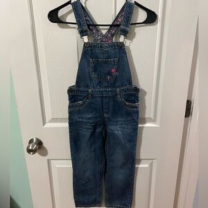 OshKosh Embroidered Denim Overalls 5T Flower Power Whisker Wash Genuine Kids